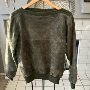 Vintage Green Suede Kenar boat neck style knit sleeve & edge details size M top